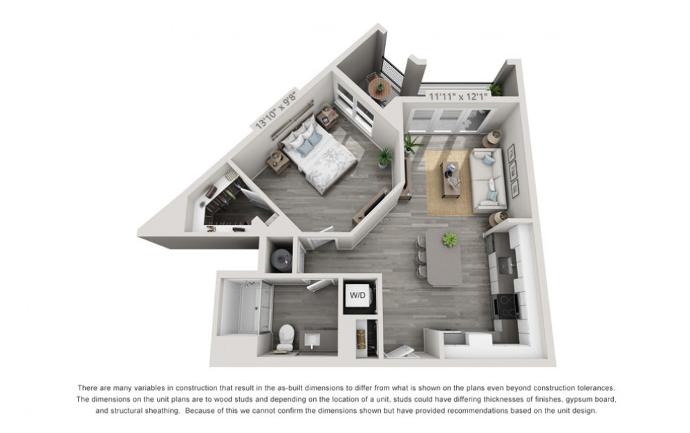 A3 - 1 bedroom floorplan layout with 1 bath and 767 square feet.