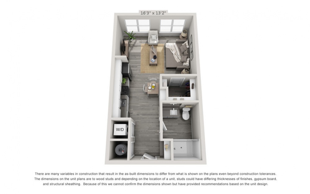 S2 - Studio floorplan layout with 1 bath and 510 to 539 square feet.