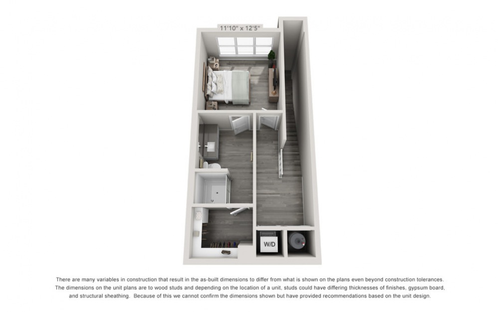 TH1 - 1 bedroom floorplan layout with 1.5 bath and 904 square feet. (Floor 2)