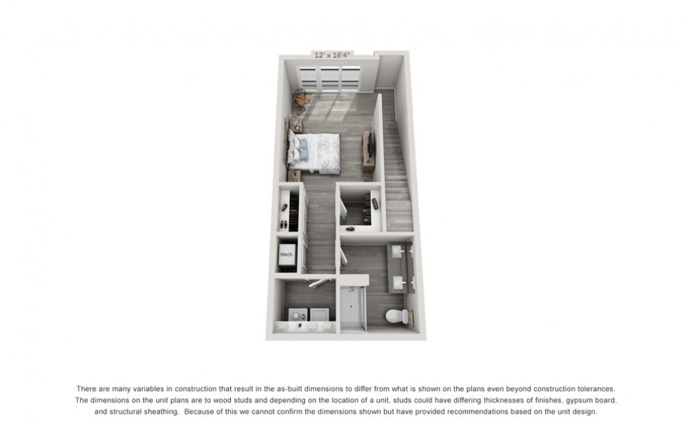 TH2 - 1 bedroom floorplan layout with 1.5 bath and 1024 square feet. (Floor 2)